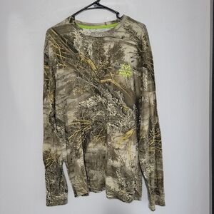 Realtree Men's Large Tree Camo Long Sleeve Shirt T-shirt Hunting Green Brown